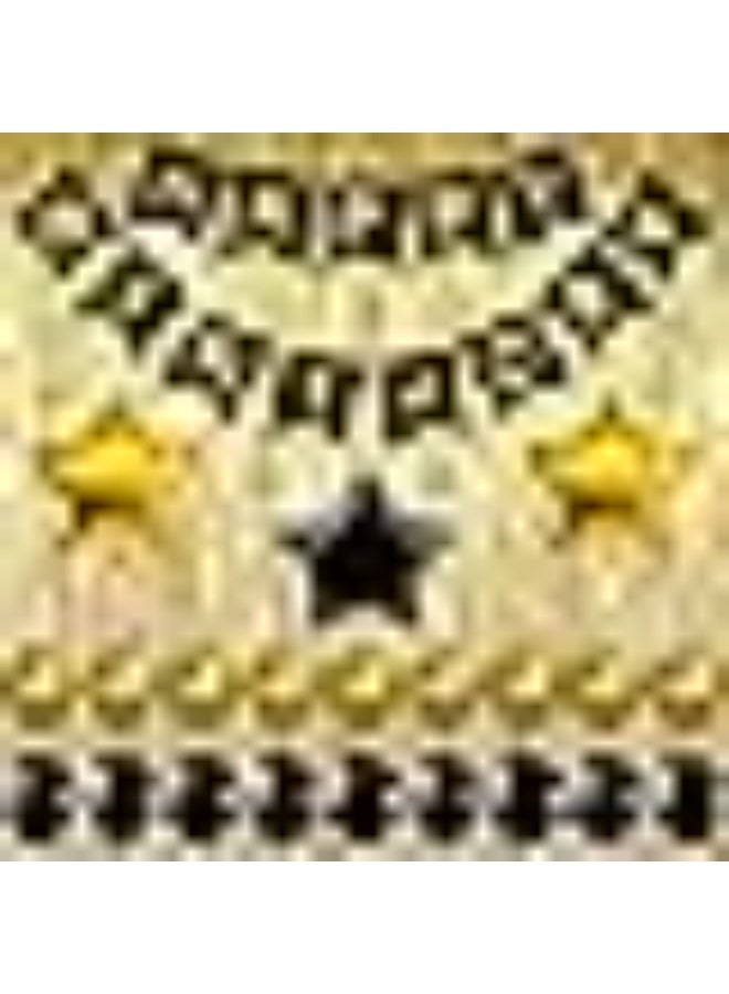 Gold and Black Birthday Decorations Set - Happy Birthday Banner, Foil Fringe and Mylar Star Balloons for Party - Image 2